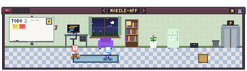 A room with a stuck roomba, a red siren on the roof and a pulsing red frame